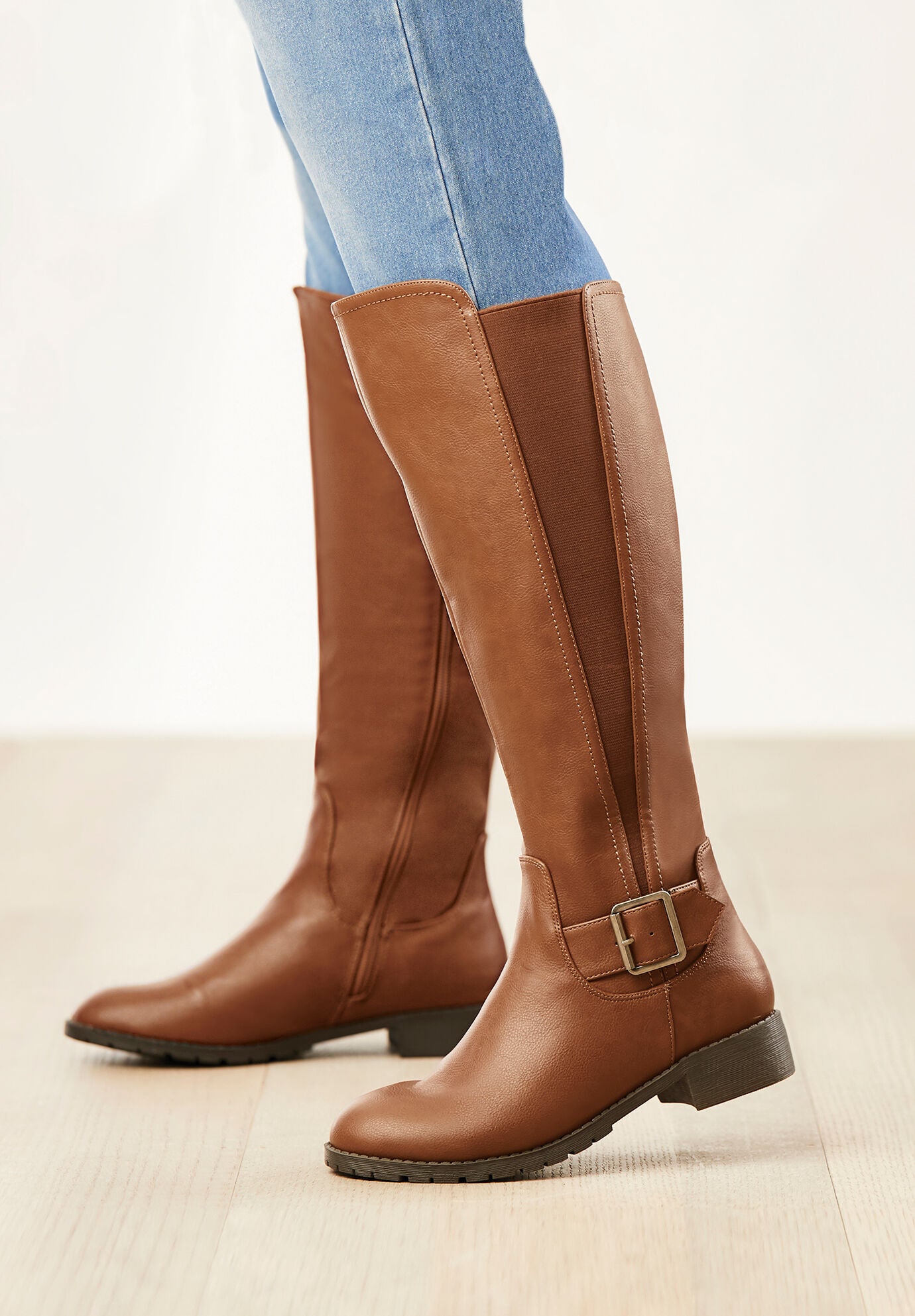 Wide calf boots cognac sale