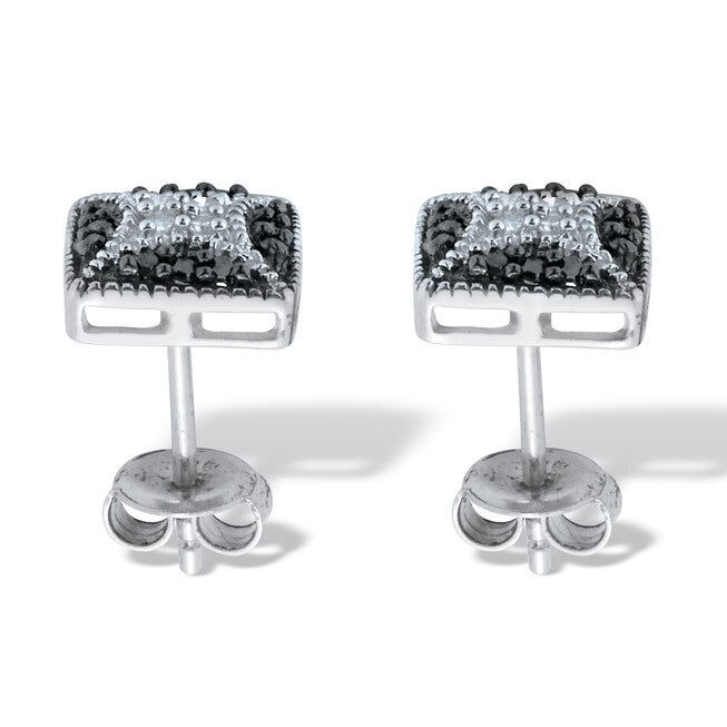 .22 TCW Black and White Diamond Sterling Silver Square Stud Earrings (3/10 inch), WHITE, on-hover image number 1