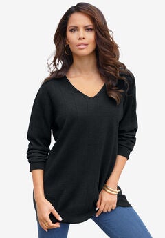 Fine Gauge Drop Needle V Neck Sweater