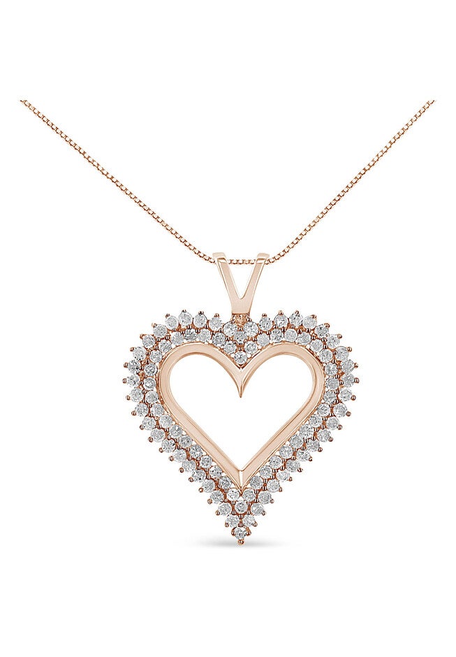 Rose Gold Plated Sterling Silver 1/2 Cttw Diamond Heart Pendant Necklace, ROSE GOLD, hi-res image number 0