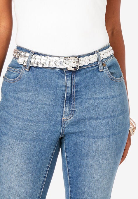Metallic Braided Belt, SILVER, hi-res image number null