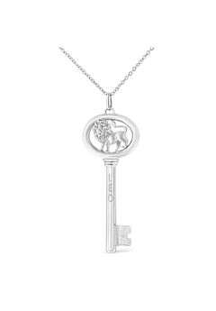 Sterling Silver Diamond Accent Leo Zodiac Key Pendant Necklace