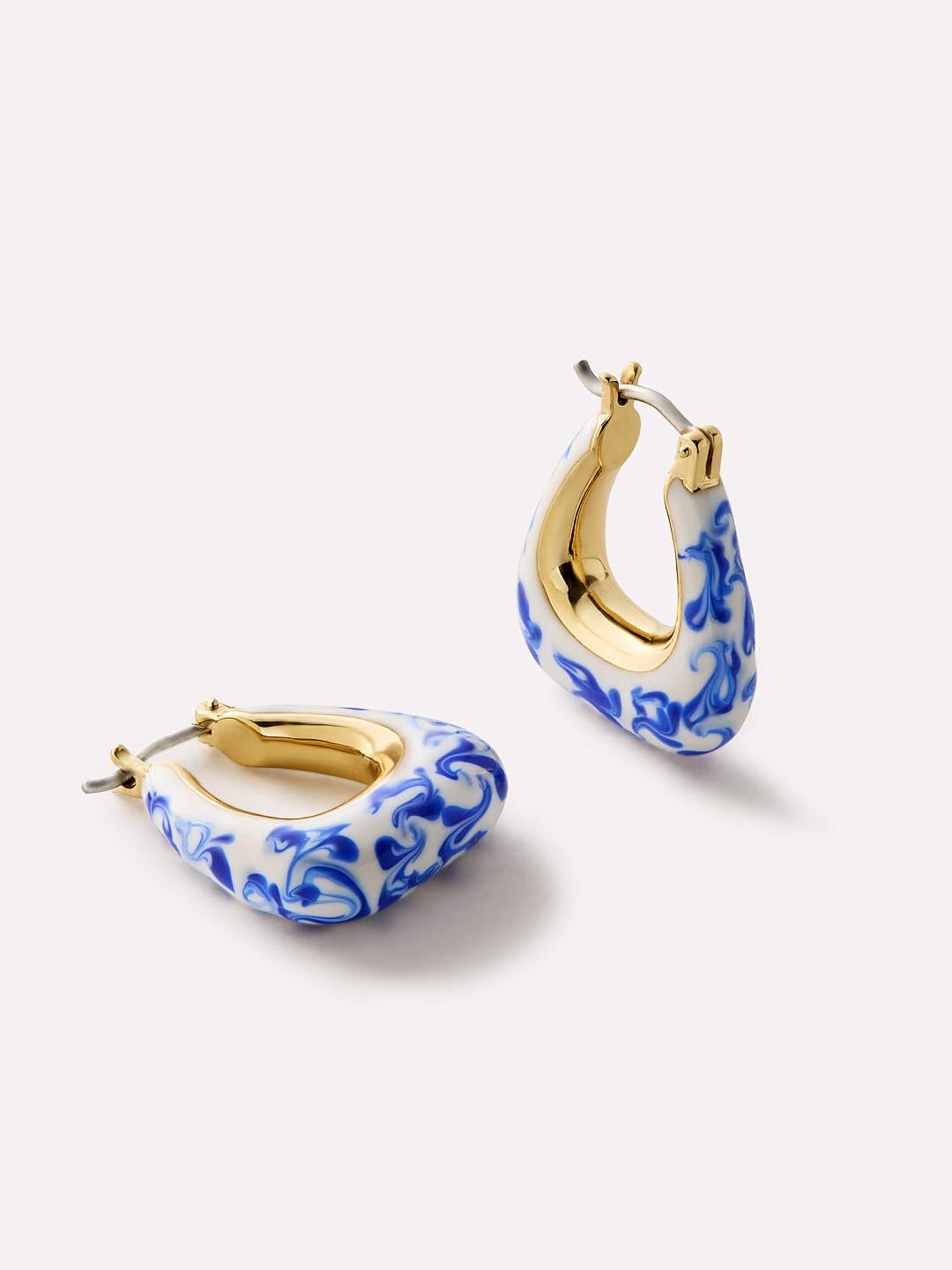 Statement Earrings - Dakota Marble Blue, GOLD, hi-res image number 0