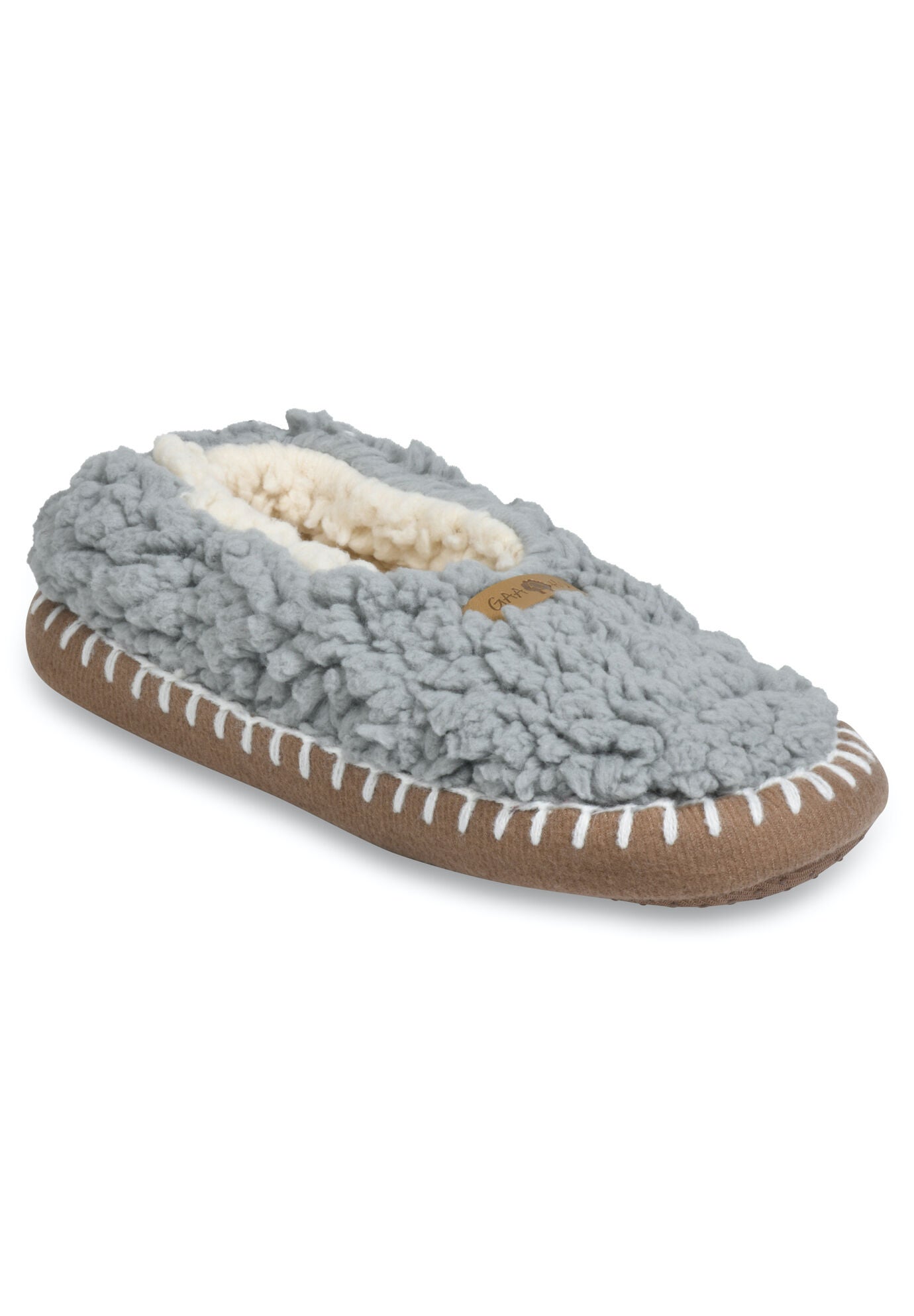 Womens Faux Shearling Mocassin Slipper With Sidewall Slippers, GREY, hi-res image number 0
