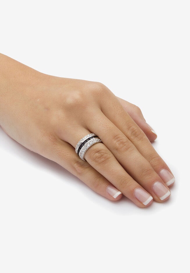 6.66 Tcw Blue Cz White Cz Accent Silvertone Eternity Band, , alternate image number 2