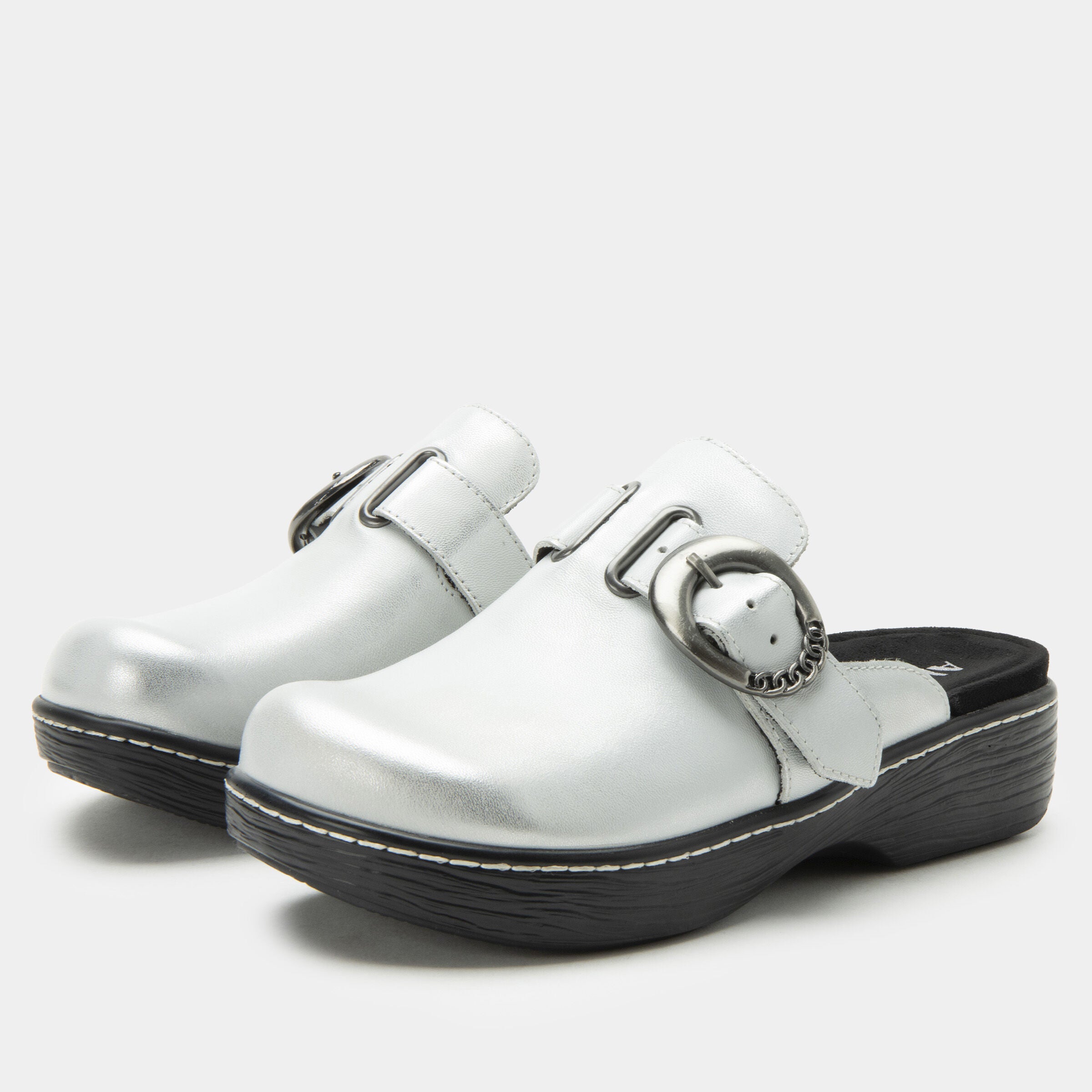 Osmosis Open Back Rocker Clog Heel, SILVER, hi-res image number 0