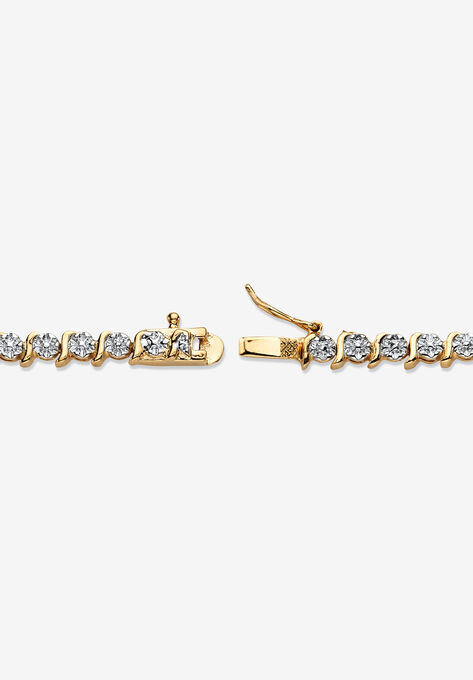 Round Diamond Accent S-Link Tennis Bracelet Yellow Gold-Plated 7.5" Jewelry, , on-hover image number null