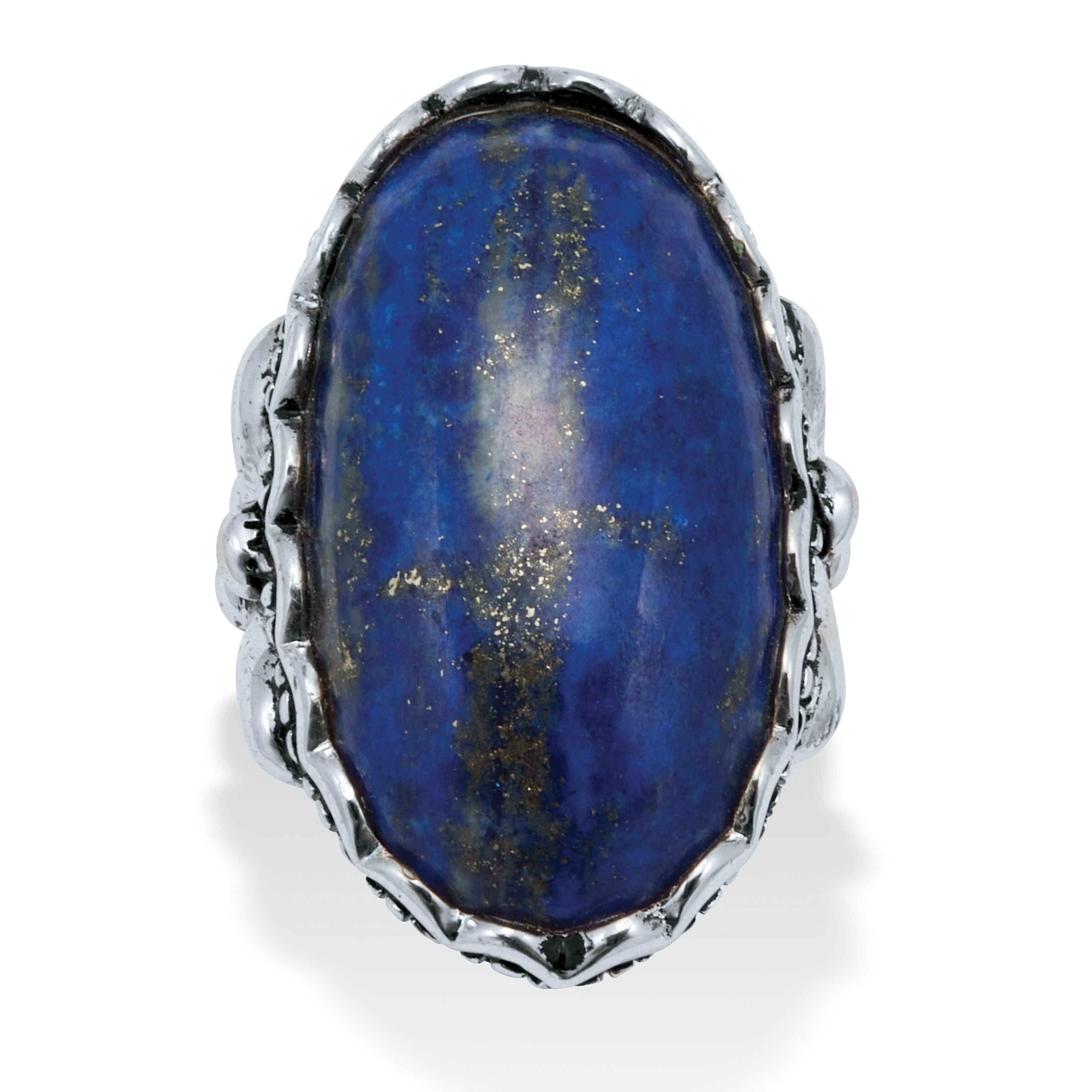 Oval Shaped Genuine Blue Lapis Sterling Silver Ring, BLUE, hi-res image number 0