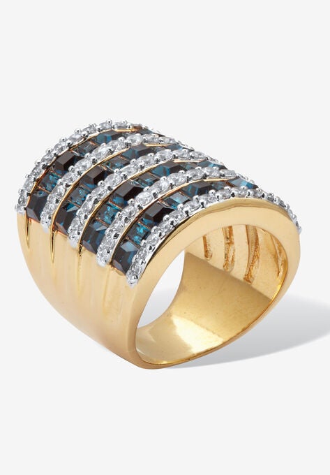 9.18 Cttw Gold-Plated Simulated Blue Sapphire And Cubic Zirconia Ring, , on-hover image number null