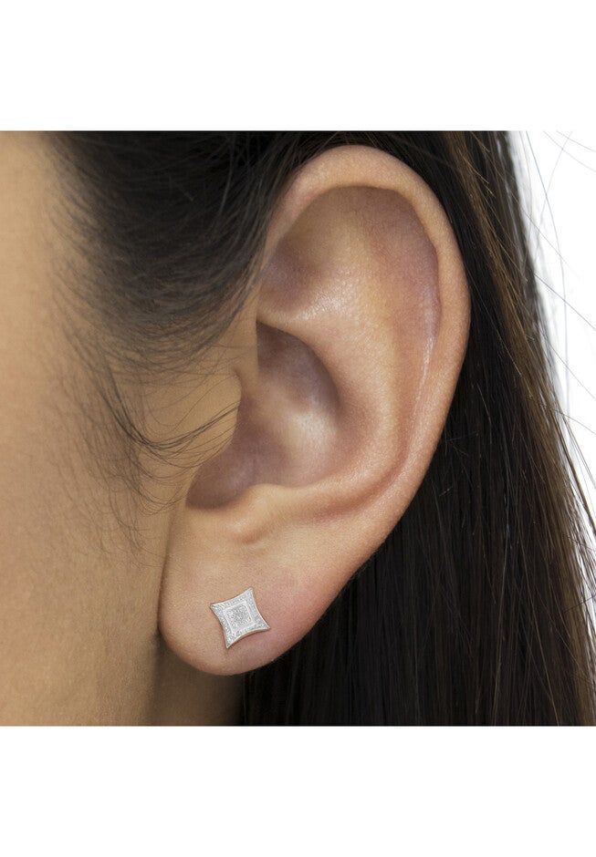 Sterling Silver Diamond Accented 4Stone Four Pointed Star Shaped Halostyle Stud Earrings, , alternate image number 4