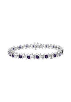 Sterling Silver Gemstone & Round Diamond Tennis Bracelet Purple Amethyst February Birthstone