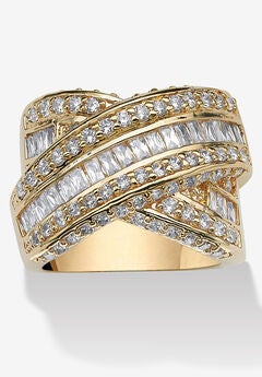 3.64 Tcw Baguette Cut Cubic Zirconia Yellow Gold-Plated Crossover Ring