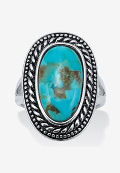 Genuine Blue Turquoise Sterling Silver Bohemian Style Cabochon Ring