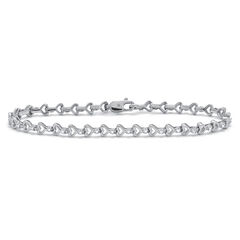 .15 TCW Diamond Sterling Silver Heart Link Bracelet 7 Inches