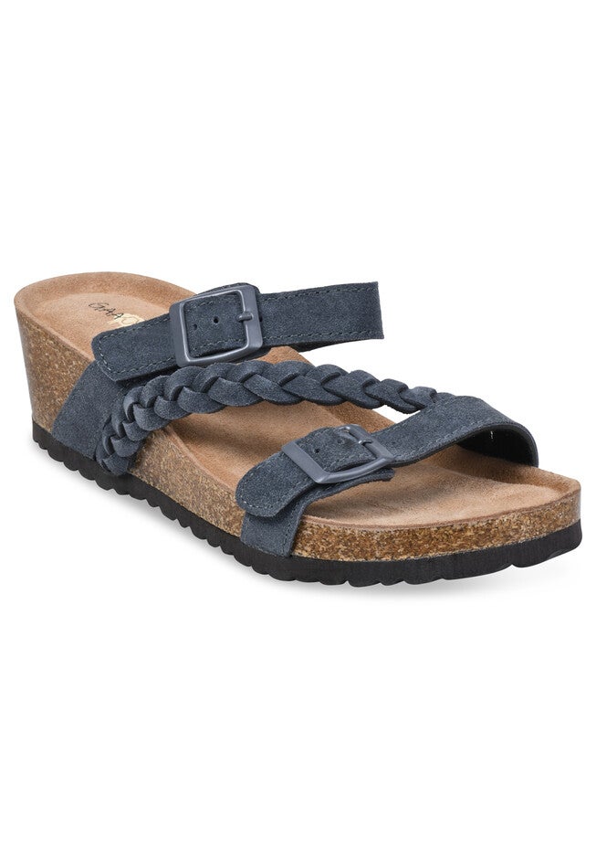 Leather Braided Adjustable 2 Strap Footbed Sandal, GREY, hi-res image number null