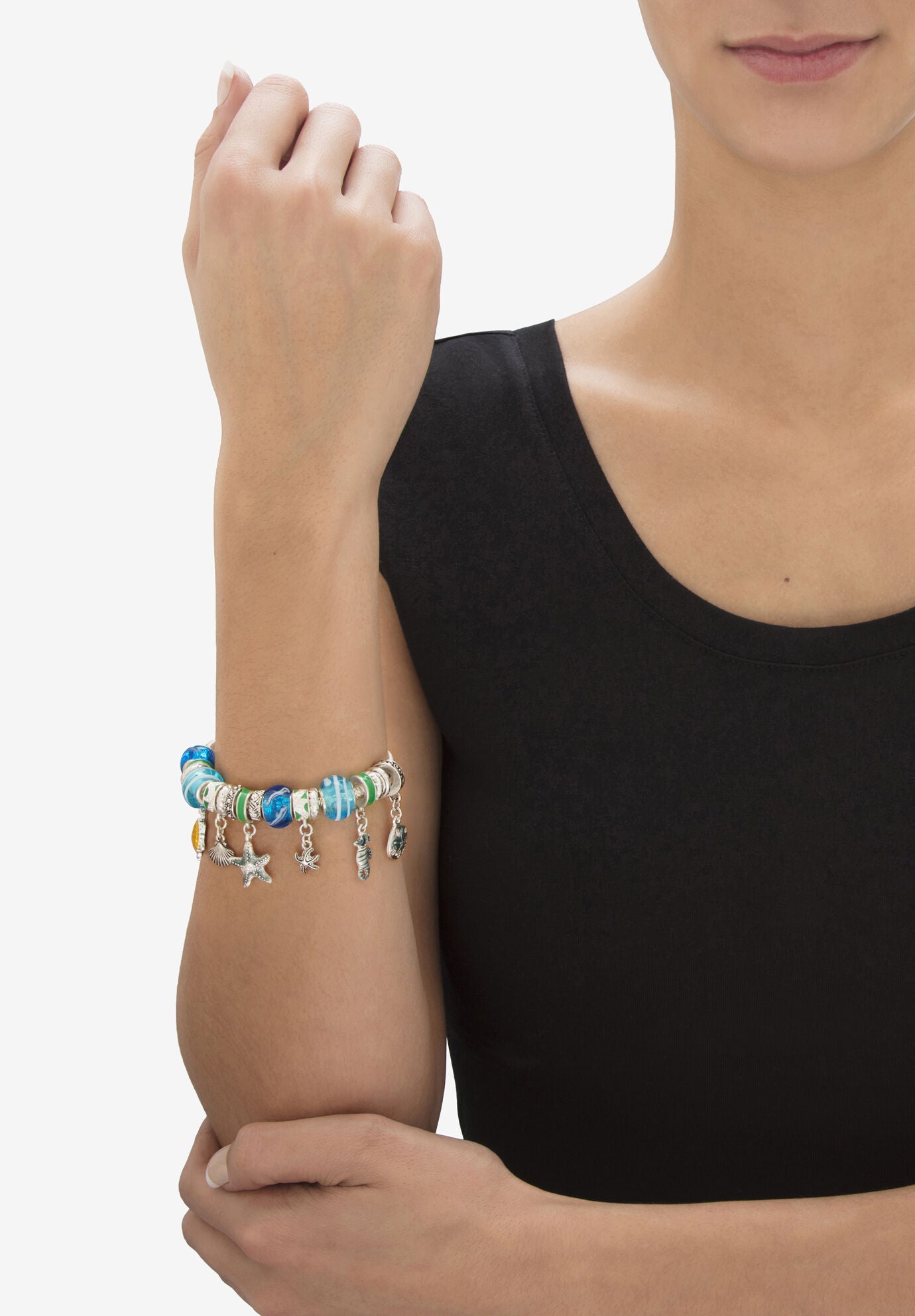 Silver Tone Antiqued Coastal Charm Bracelet (15Mm), Crystal, 7 Inches, , alternate image number 2