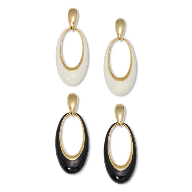 Yellow Gold Ion-Plated Stainless Steel Enamel Drop Earrings, 2-Pair Set, GOLD, hi-res image number 0