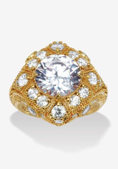 5.50 Tcw Round Cubic Zirconia Yellow Gold-Plated Cluster Ring