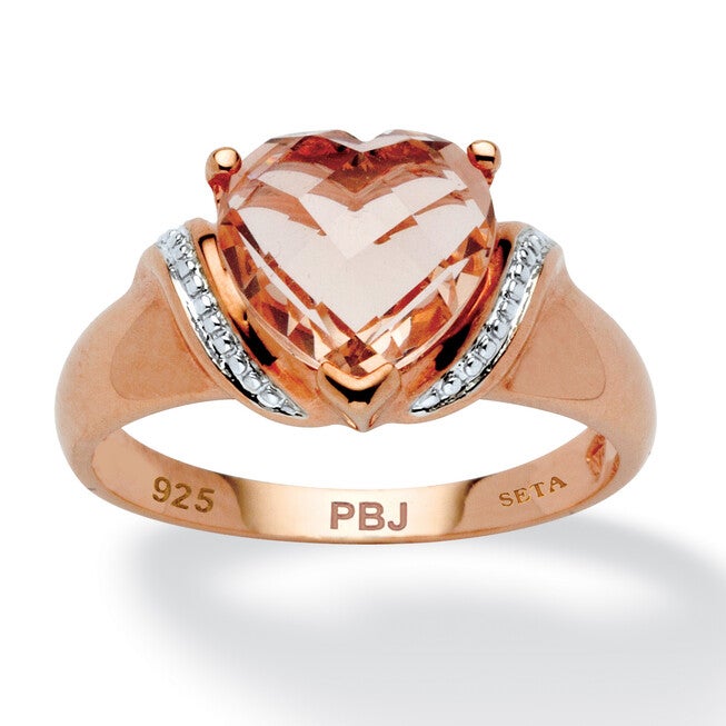 Simulated Morganite Rings 2.25 TCW Heart Cut Simulated Morganite Rose Gold-Plated Sterling Silver ...
