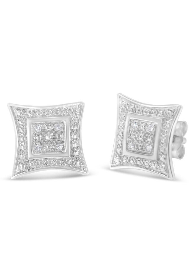 Sterling Silver Diamond Accented 4Stone Four Pointed Star Shaped Halostyle Stud Earrings, , alternate image number 2