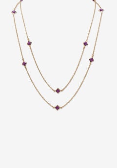 Gold Tone Endless 48" Necklace with Princess Cut Birthstone