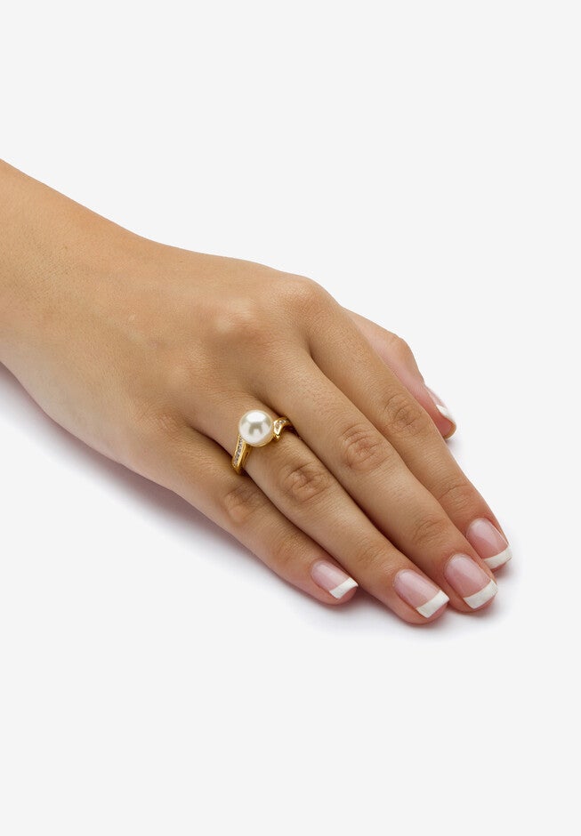 .16 Tcw Round Simulated Pearl Cubic Zirconia Accent Yellow Gold-Plated Ring, , alternate image number 2