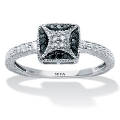 .10 TCW Black and White Diamond Sterling Silver Square Ring
