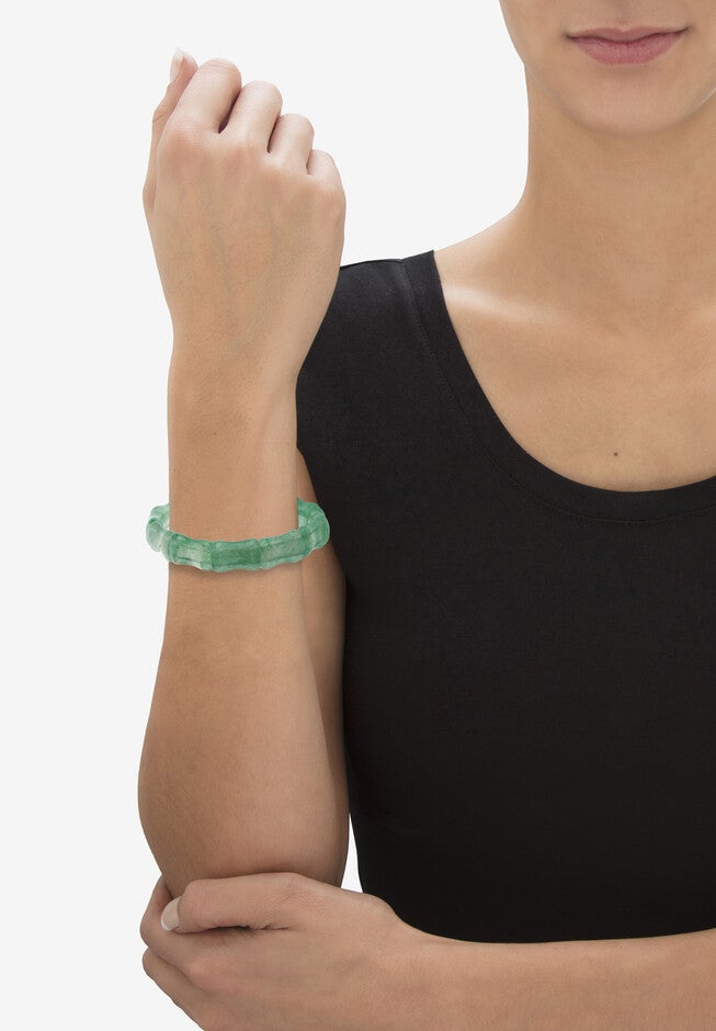 Genuine Green Jade Bamboo Style Stretch Bracelet, , alternate image number null