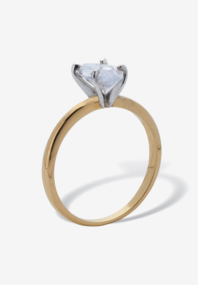 2.0 Tcw Marquise Cubic Zirconia 18K Gold-Plated Solitaire Engagement Ring, , on-hover image number null