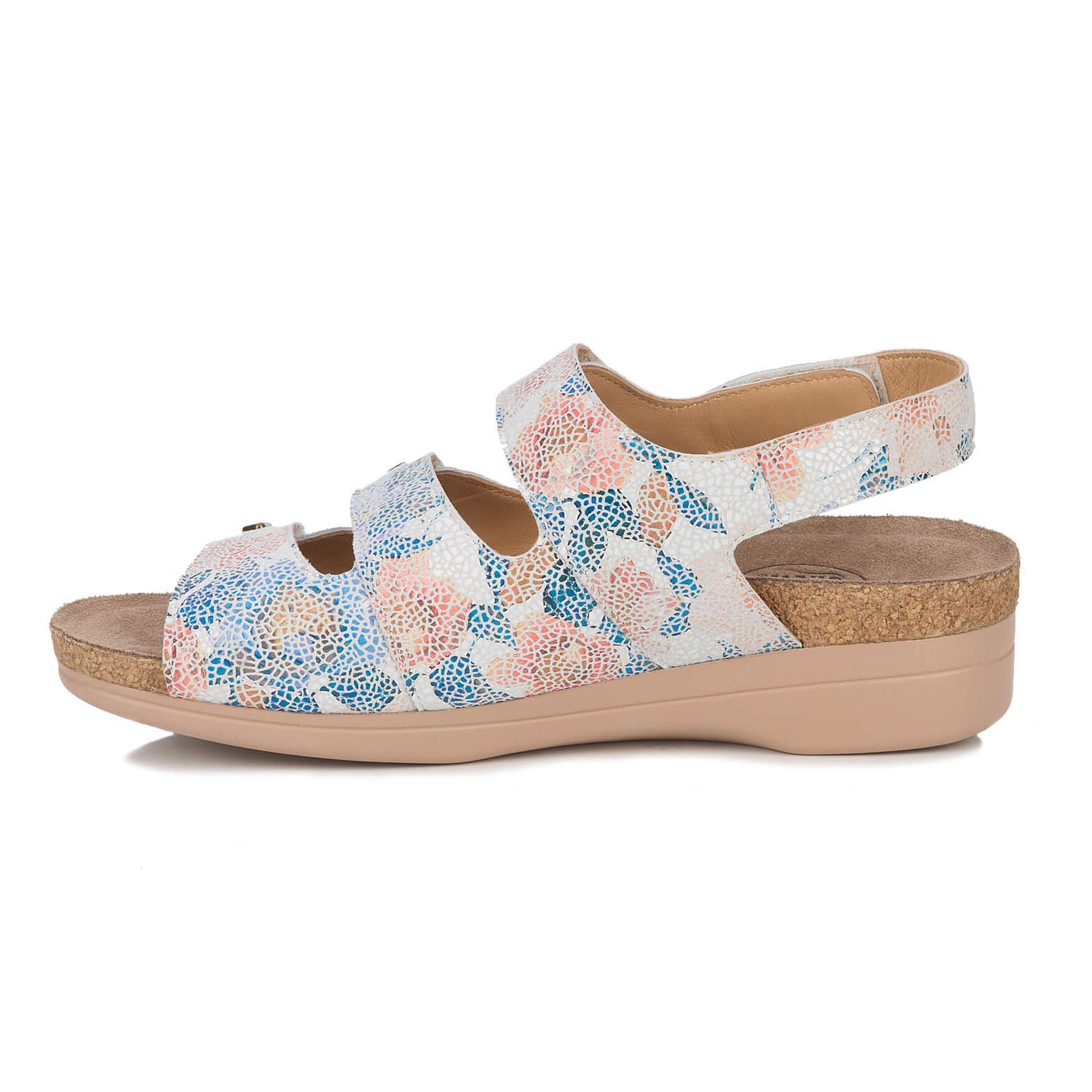 Margo Three Strap Sandal, WHITE BLUE CORAL, alternate image number 4