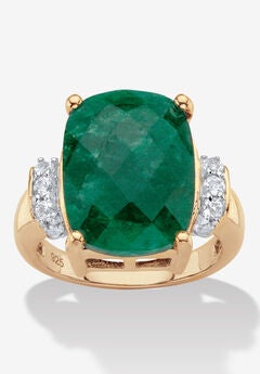 Yellow Gold Over Sterling Silver Emerald And Genuine Tanzanite Ring