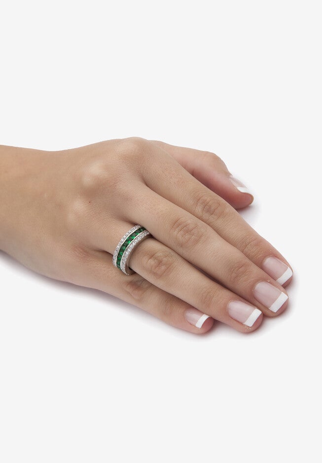 6.03 Tcw Simulated Emerald Eternity Ring In Platinum-Plated Sterling Silver, , alternate image number 2