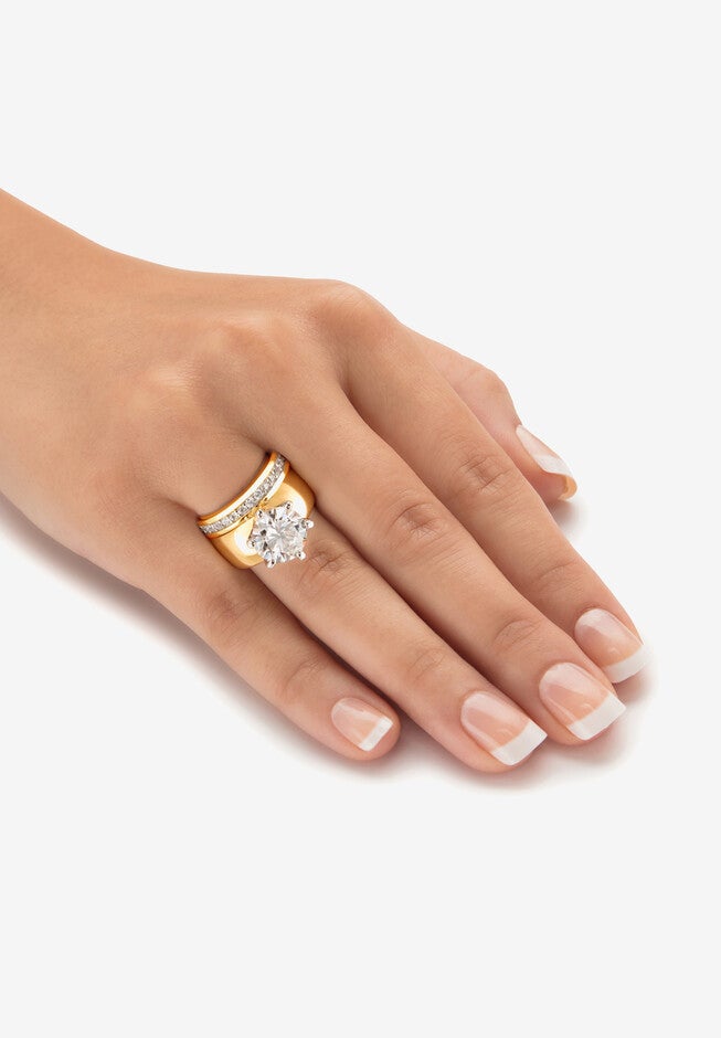 4.80 Cttw. Cz Gold-Plated 2-Piece Solitaire And Eternity Wedding Ring Set, , alternate image number 2