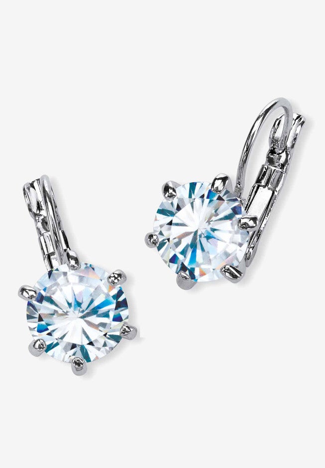 Platinum-Plated Drop Earrings (12x10mm) Cubic Zirconia (8 cttw TDW), PLATINUM, hi-res image number 0
