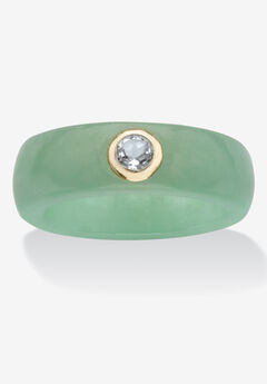10K Yellow Gold Bezel Set White Topaz Jade Ring Jewelry