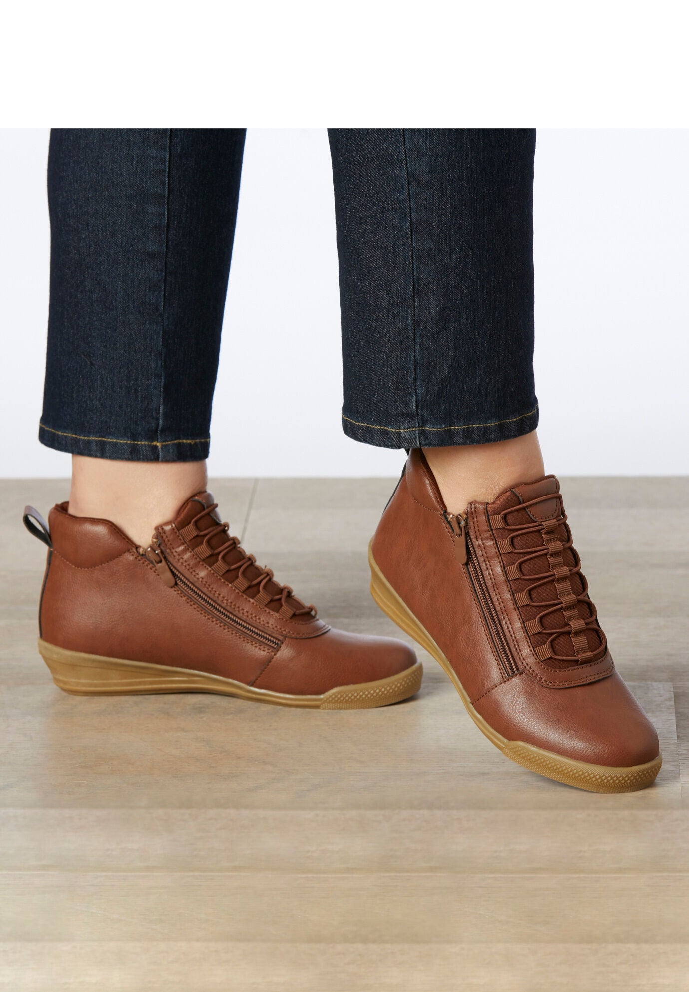 Plus Size CV Sport Faris Leather Sneaker, Cognac Woman Within