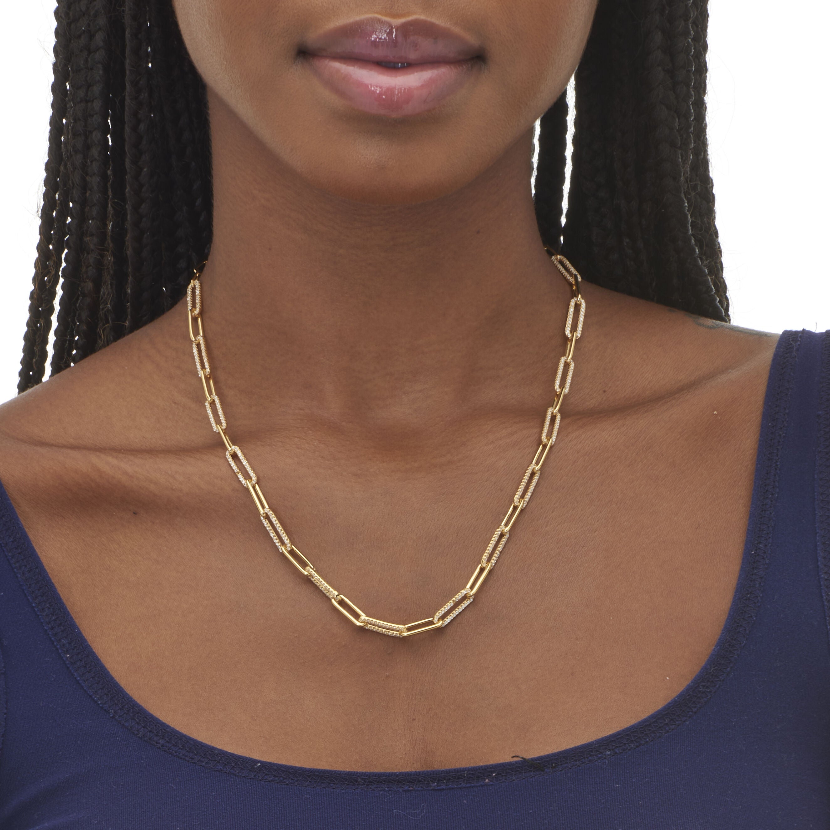 2 TCW Round Cubic Zirconia 18k Yellow Gold-Plated Paperclip Necklace 18-inch, WHITE, alternate image number 2