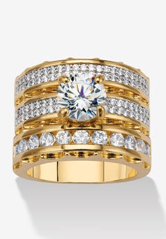 3 Piece 3.38 Tcw Round Cubic Zirconia 14K Yellow Gold-Plated Bridal Ring Set