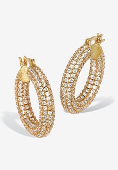 Round Crystal Goldtone Hoop Earrings, 26Mm