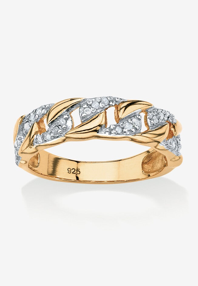 Gold & Sterling Silver Link Ring with Diamonds, GOLD, hi-res image number 0
