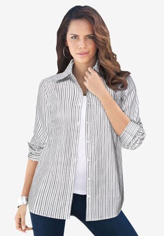 Plus Size Kate Long Sleeve Easy Cotton-Blend Button-Front Shirt