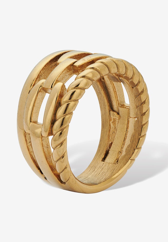 Rope And Link Style Gold Ion-Plated Stainless Steel Ring, , on-hover image number 1
