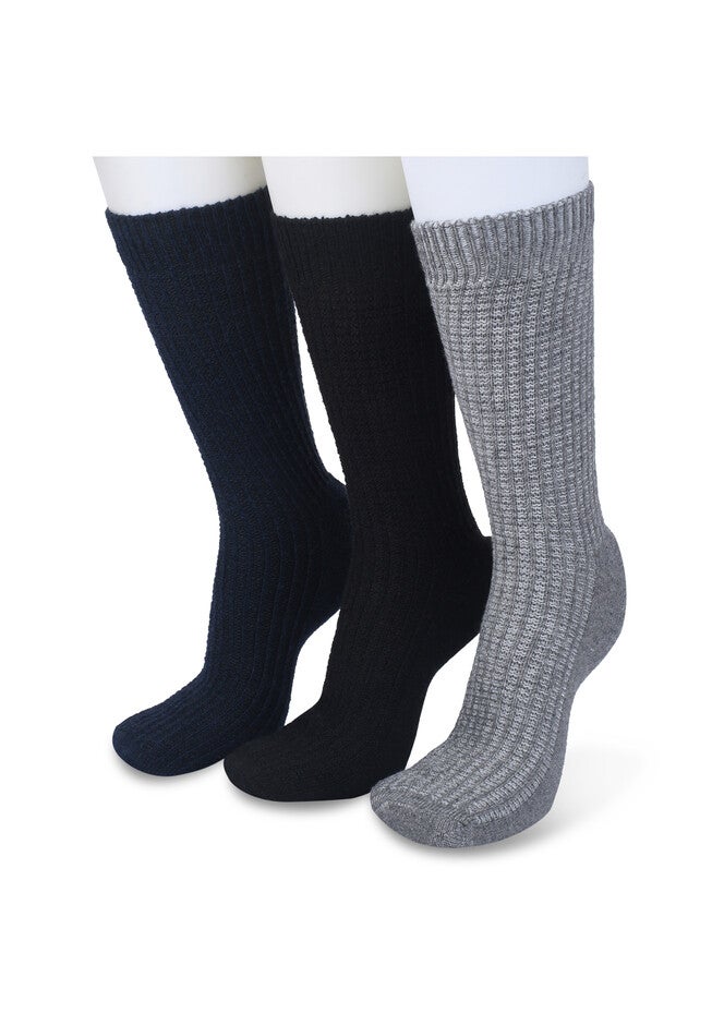 3 Pair Textured Wool Blend Socks, BLACK GREY NAVY, hi-res image number 0