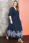 Eyelet-Trim V-Neck Maxi Dress, NAVY LOTUS OPEN, hi-res image number null