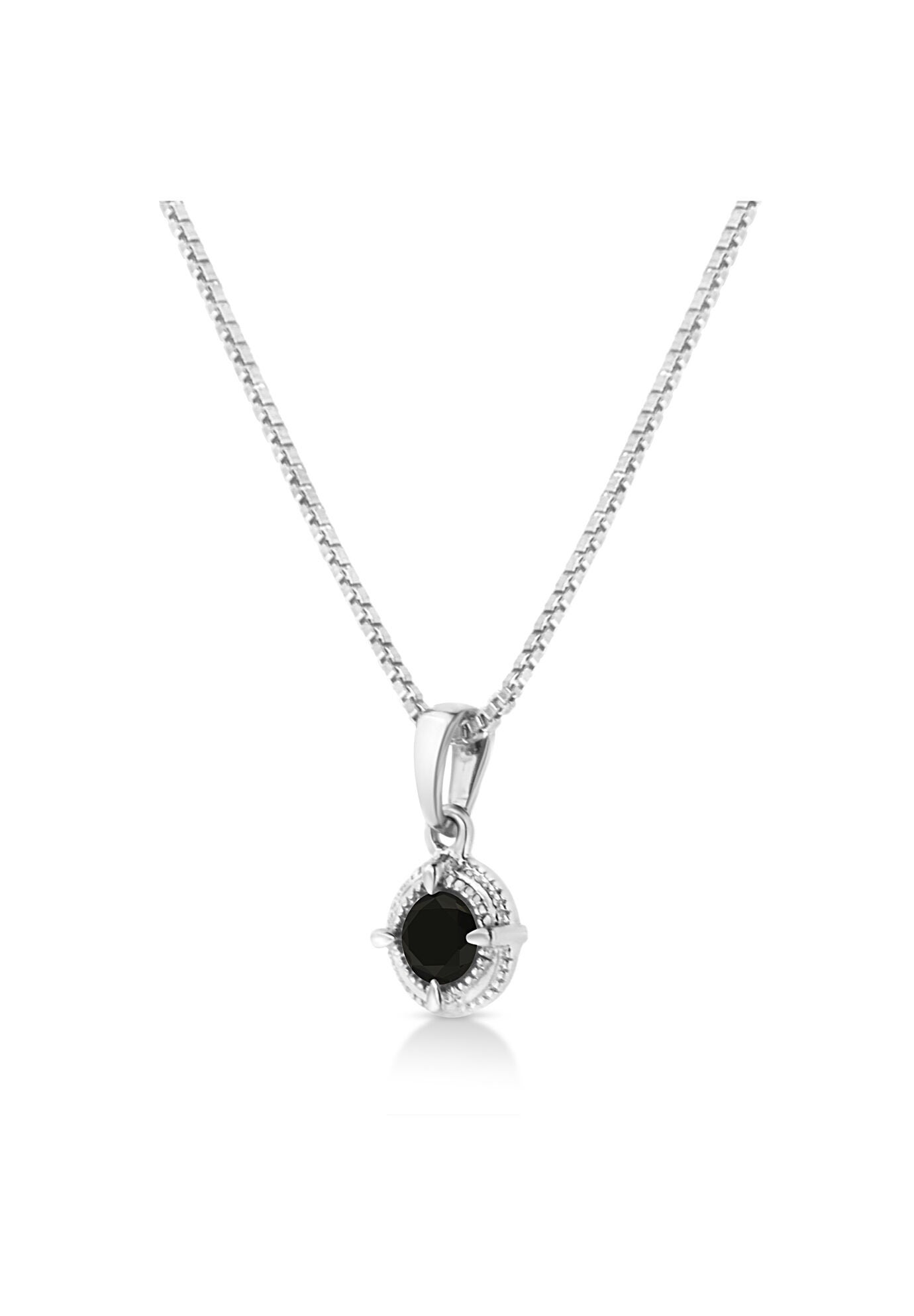 Silver 1/10 Cttw Colored Diamond Solitaire 18 inches Milgrain Pendant Necklace, , alternate image number 2