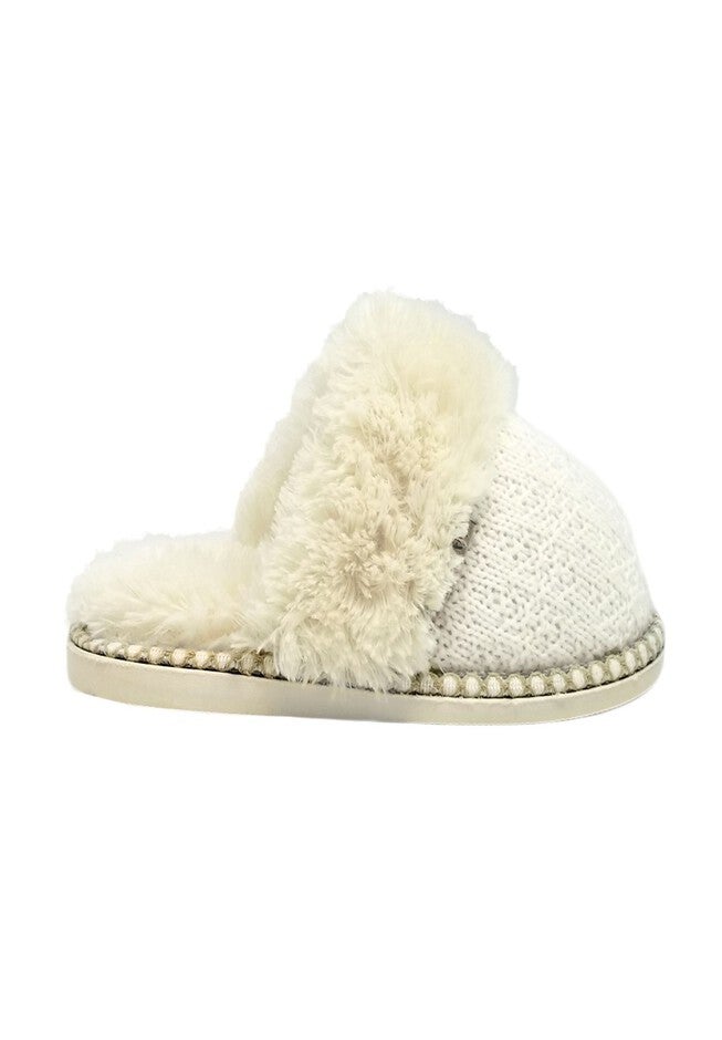 Textured Knit Scuff With Fur Lining Slippers, , alternate image number null