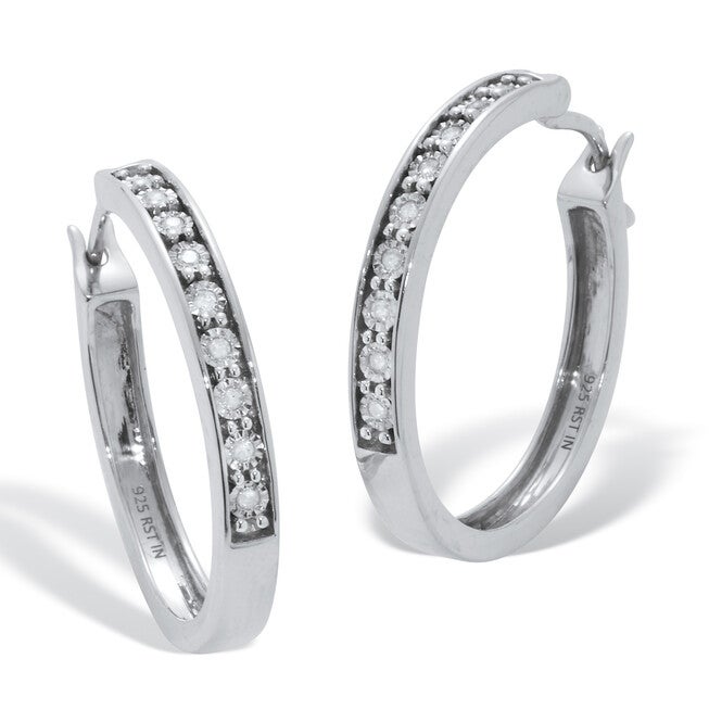 .11 TCW Diamond Sterling Silver Hoop Earrings (8/10 inch), WHITE, hi-res image number 0