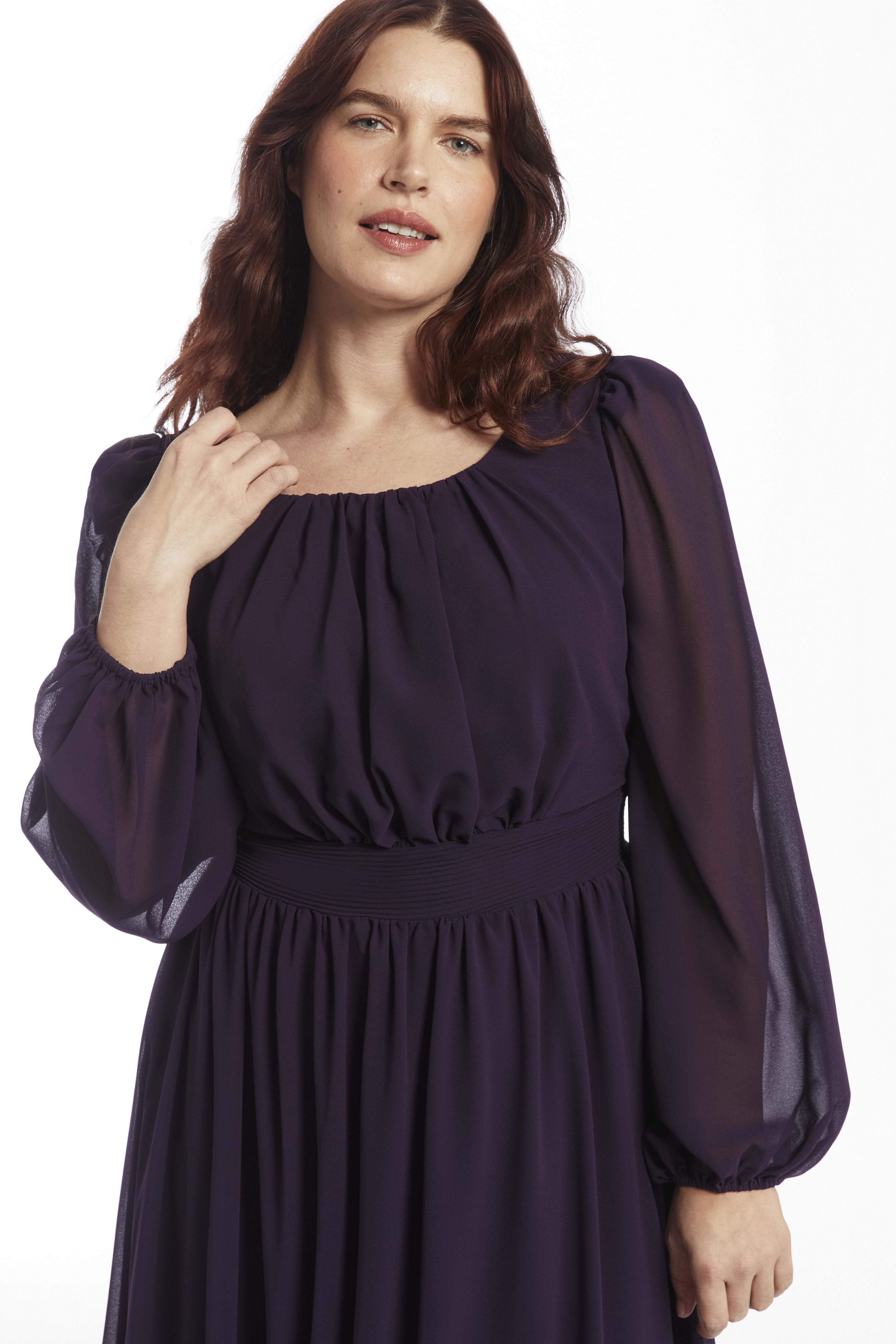 Scoop Neck Shirred Chiffon Gown, , alternate image number 2