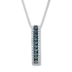 .21 TCW Blue Diamond Sterling Silver Multi-Bar Pendant and Chain 18 Inches