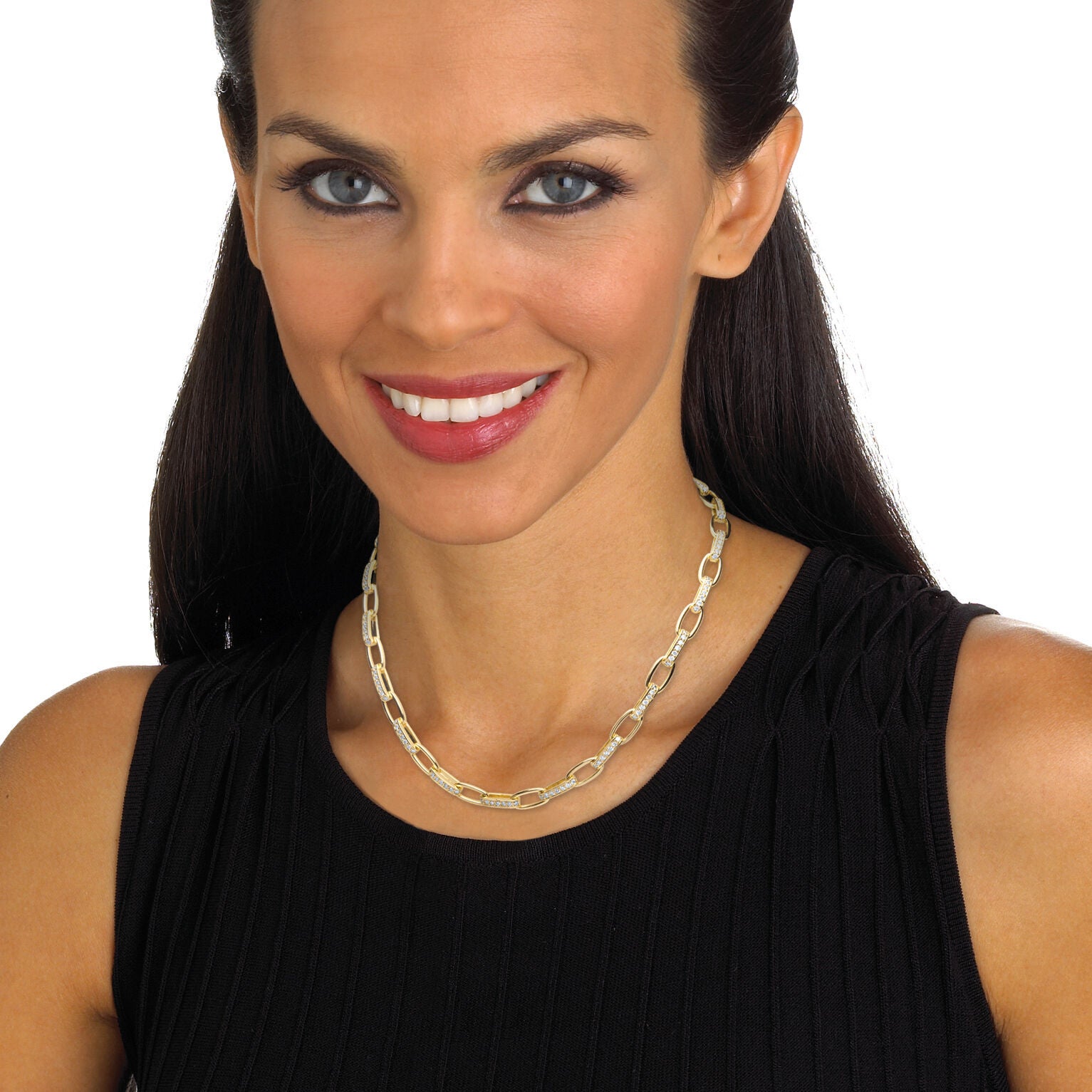 Crystal Goldtone Paperclip Necklace, 18 Inches, WHITE, alternate image number 2